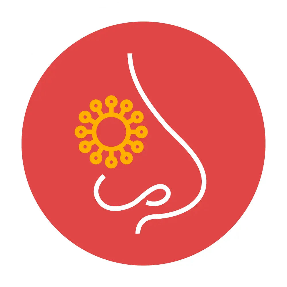 Una nariz con iconos de virus